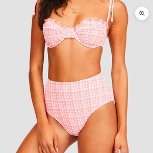 NWT Billabong Pink Tide Hi Retro Bikini Bottoms Swimsuit High Rise Gingham